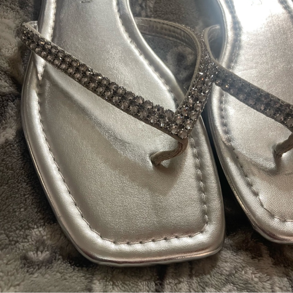UNISA | Metallic Silver Rhinestone Sandals - Picture 8 of 9